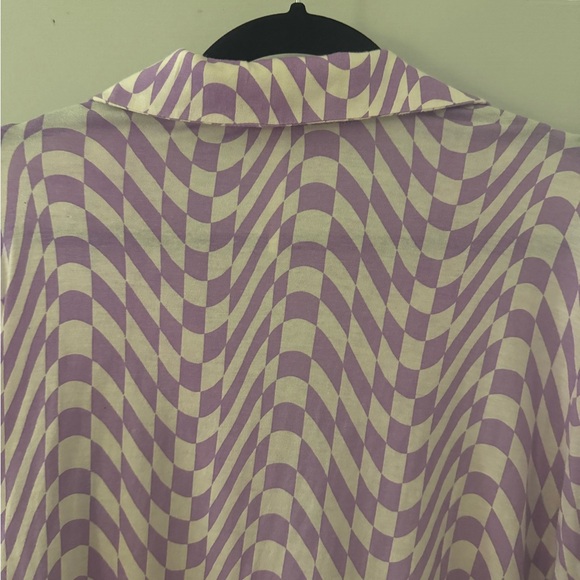 Anthropologie Lavender/Purple and White Geometric Button Down Long Sleeve Shirt - Picture 5 of 12